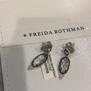 Freida Rothman Elongated Faceted Crystal Platinum Earring-Boutique